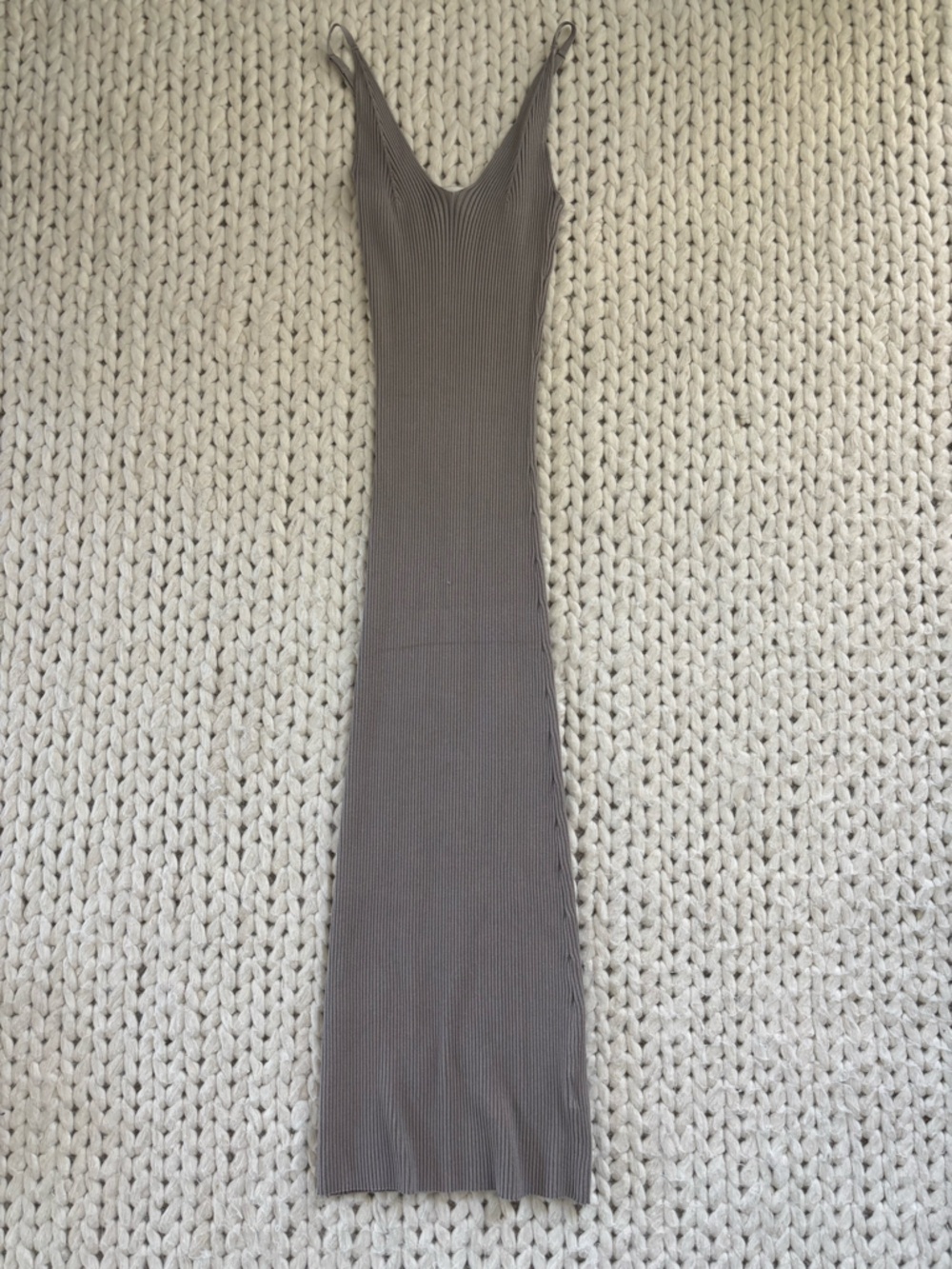 Casual Ribbed Maxi Dress in Taupe